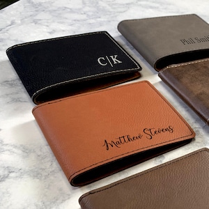 Cartera de hombre personalizada, cartera monograma, cartera delgada bifold de caballero, regalo de padrino, cartera personalizada, regalo para hombres, cartera de boda