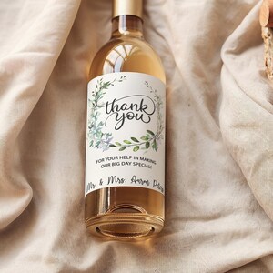 Eucalyptus Thank You Wine Labels: Wedding Favor Gift