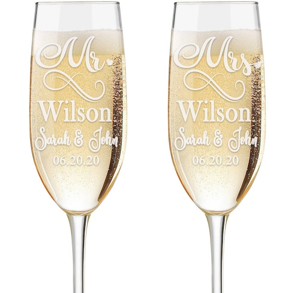Set of 2 - Personalized Toasting Glasses | Wedding Toasting Flutes | Personalized Toasting Flutes | Personalized Wedding Glasses