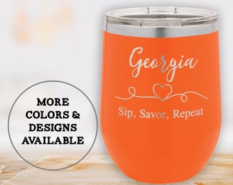 Personalized Stemless Wine Tumbler: Engraved Stainless Steel, 12 oz