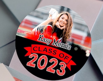 Graduation Photo Stickers, Custom High School Senior Labels - Round Graduation 2023 Labels - Graduation Stickers - Graduation Candy Stickers