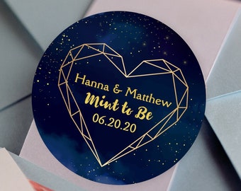 Thank You Labels - Personalized Stickers -  Round Stickers - Bridal Shower - Wedding Decor - Night Sky Constellation Heart Stars