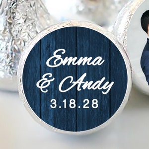 Rustic Wedding Printed 3/4&quot; Round Candy Stickers | Names and Date | Wedding Kiss Labels | Bridal Shower, Wedding, Birthday, 108 Stickers