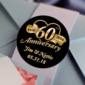 60th Anniversary Stickers, Custom Labels - Round Wedding labels -  Anniversary stickers - Wedding Favor Stickers - Thank You Stickers