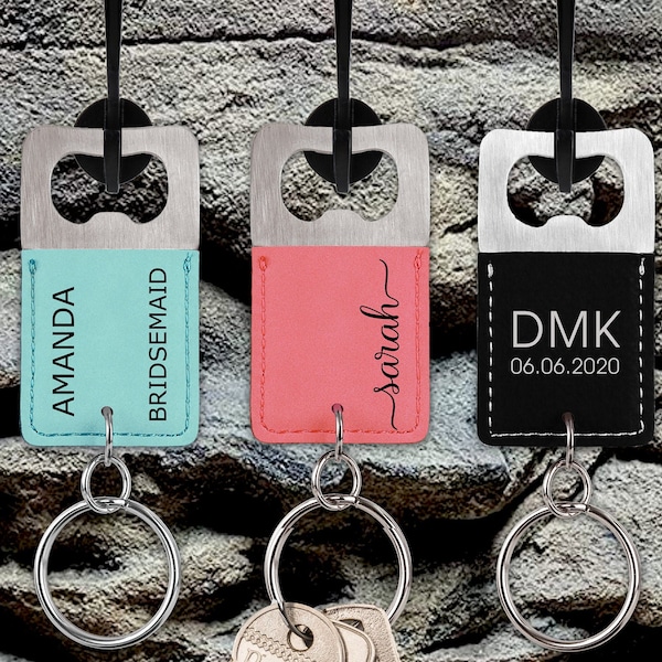 Personalized Vegan Leather Keychain Bottle Opener | Engraved Gift