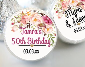 Pink Rose Candy Kiss Stickers: Personalized Party Favor Labels