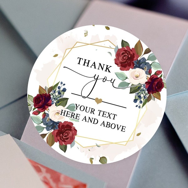 Burgundy Rose Bouquet Stickers: Floral Personalized Wedding Labels