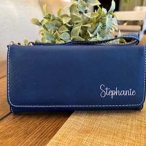 Cartera de cuero para mujer, Clutch de mujer personalizado, Cartera grabada personalizada, Bolso de cuero, Cartera de protección RFID, Regalos para ella