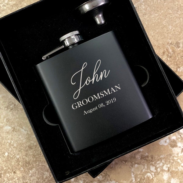 Personalized Engraved Flask | Personalized Black Flask | Groomsman Flask | Best Man Flask | Wedding Party Flask | Bridal Party Flask