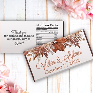 12 Large Fall Vintage Floral Candy Bar Wrappers - Fall Wedding Favors, Birthday Favors, Bridal Shower, Wedding (Set of 12)