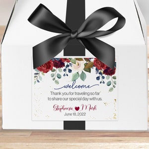 Wedding Welcome Stickers, Welcome Labels, Large Box Labels, Out of Town Hotel Guests, Gable Box Labels, Gift Bag Labels, Red Blue and Ivory
