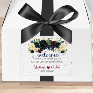 Wedding Welcome Stickers, Welcome Labels, Large Box Labels, Out of Town Hotel Guests, Gable Box Labels, Gift Bag Labels, Navy Burgundy Ivory