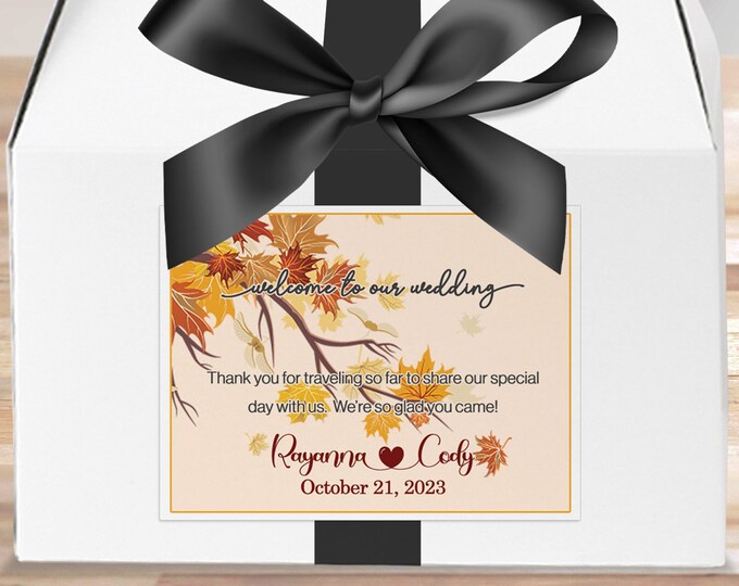 Welcome Stickers, Welcome Labels, Large Box Labels, Out of Town Hotel Guests, Gable Box Labels, Gift Bag Labels, Fall Leaves