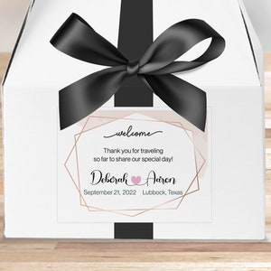 Welcome Stickers, Welcome Labels, Large Box Labels, Out of Town Hotel Guests, Gable Box Labels, Gift Bag Labels, Rose Gold