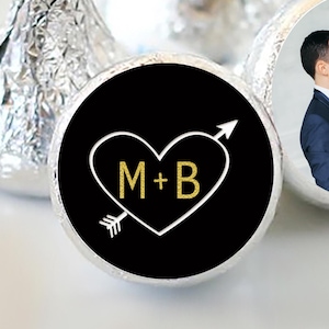 Personalized Wedding Candy Stickers | Carved Initial Heart, Bridal Shower Favors (108 Printed)