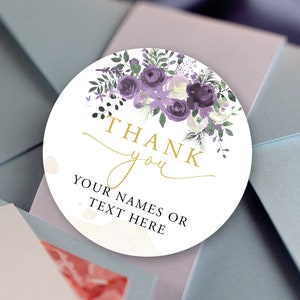 Purple and Lavender Wedding Thank you Favor Labels - Personalized Stickers -  Round Stickers - Wedding Décor - Thank you