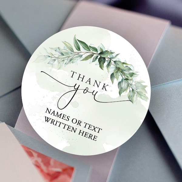 Eucalyptus Greenery Foliage Wedding Thank you Favor Labels - Personalized Stickers -  Round Stickers - Wedding Décor - Thank you