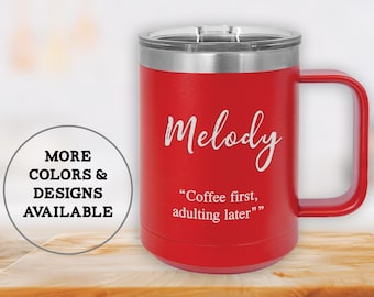 Personalized Coffee Tumbler With Handle: Engraved Stainless Steel Gift