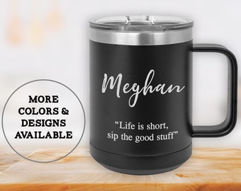 Personalized Coffee Tumbler With Handle: Engraved Stainless Steel Gift