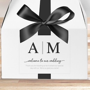 Wedding Welcome Stickers, Welcome Labels, Large Box Labels, Out of Town Hotel Guests, Gable Box Labels, Gift Bag Labels Monogram
