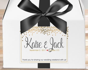 Wedding Welcome Stickers, Welcome Labels, Large Box Labels, Out of Town Hotel Guests, Gable Box Labels, Gift Bag Labels,,Gold Dots