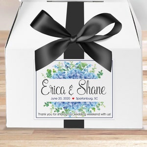 Wedding Welcome Stickers, Welcome Labels, Large Box Labels, Out of Town Hotel Guests, Gable Box Labels, Gift Bag Labels, Hydrangea Blue
