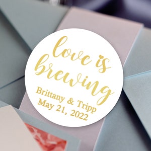 Love is Brewing Stickers  | Coffee Wedding Favor Stickers | Beer Wedding Favor Stickers | Wedding Favor Stickers | Wedding Favor Labels