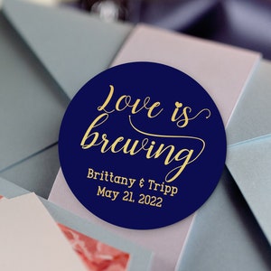 Love is Brewing Stickers  | Coffee Wedding Favor Stickers | Beer Wedding Favor Stickers | Wedding Favor Stickers | Wedding Favor Labels