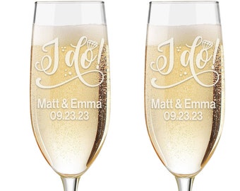 I Do! Personalized Champagne Glasses - Custom Engraved Engagement Toasting Flutes - Engagement Gift - Engagement Flutes