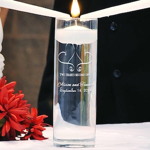 Personalized Floating Unity Candle - Whimsical Double Hearts Unity Ceremony Vase