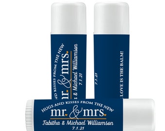 Personalized Mr and Mrs Lip Balm Labels - Wedding Favors - 1 Sheet of 12 Lip Balm Labels - Mr and Mrs Lip Balm Labels - Hugs and Kisses