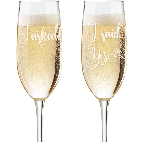 I asked I Said Yes  Personalized Champagne Glasses - Custom Engraved Engagement Toasting Flutes - Engagement Gift - Engagement Flutes