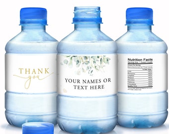 30 Personalized Vintage Waterproof  Eucalyptus Greenery Water Bottle Labels, Wedding Bottle Wraps Stickers, Bottled Water Labels