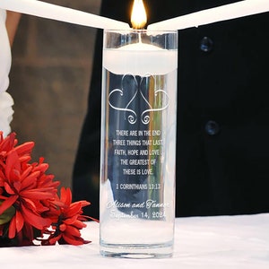 Personalized Unity Candle Vase – Faith Hope and Love Whimsical Hearts Wedding Ceremony Decor