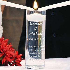 Personalized Floating Unity Candle Vase – Engraved Names and Date Wedding Ceremony Decor