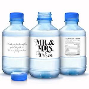Printed Water Bottle Labels Mr and Mrs Custom Color Waterproof, Smudge proof, Peel and Stick Bridal Shower, Wedding 30 Labels image 1