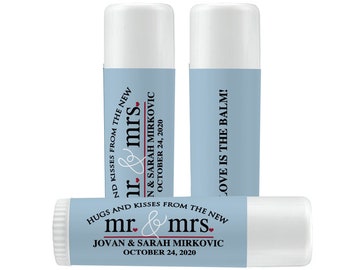 Personalized Mr and Mrs Lip Balm Labels - Wedding Favors - 1 Sheet of 12 Lip Balm Labels - Mr and Mrs Lip Balm Labels - Hugs and Kisses