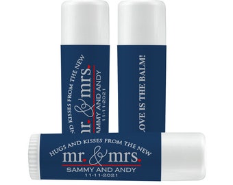Personalized Mr and Mrs Lip Balm Labels - Wedding Favors - 1 Sheet of 12 Lip Balm Labels - Mr and Mrs Lip Balm Labels - Hugs and Kisses