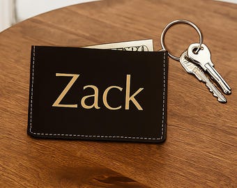 Personalized Leather ID Keychain: Custom Monogrammed Badge Holder