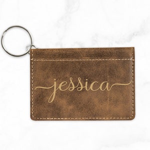 Llavero personalizado de identificación de cuero sintético personalizado / Llavero personalizado / Monograma / Llavero para mujer / Titular de la insignia D / Cartera de identificación