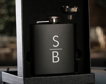 Personalized Black Flask | Monogram Flask | Groomsman Gift | Wedding Party Gift | Best Man Gift | Initials Flask | Custom Engraved Flask