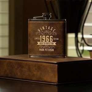 6oz Made in 1966 Aged to Perfection Leather Flask 6oz Made in 1966 Aged to Perfection Leather Flask