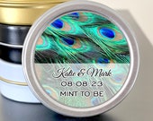 Personalized Mint to Be Peacock Wedding Favors Mint Tins | Mint to Be Favors | Available in Black, Gold, White or Silver Tins Il_170x135