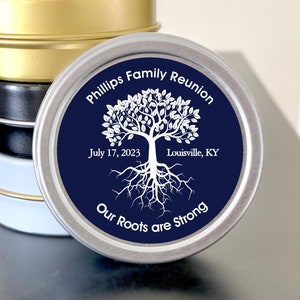 Family Reunion Mint Tins - Family Tree Reunion Favors  - Reunion Décor - Family Reunion Party Favors - Black, Gold, White or Silver Tins