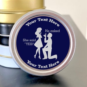 He Asked She Said Yes! Personalized Candy Tins - Engagement Party Décor -Personalized Mints - Personalized Engagement Favors - We&#39;re Engaged