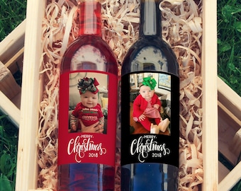 Christmas Wine Bottle Label - 4 Christmas Wine Labels - Christmas Gifts, Secret Santa Gift, Merry Christmas Photo Wine Labels