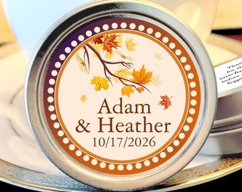 Personalized Maple Leaves Fall Wedding Candy Tins - Wedding Mints - Fall Wedding Favors