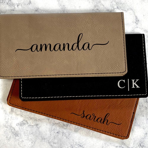 Personalized Checkbook Cover Leather Check Wallet Engraved Etsy