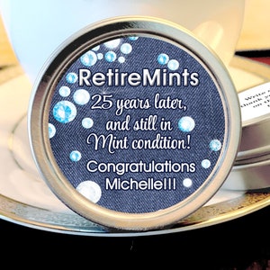 Mint Tin Retirement Favors | Retirement Mints | Retirement Decor | Mints for Retirement | Choose from Candy, Mints or Empty, Custom Text