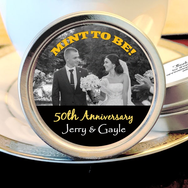 Mint Tin Anniversary Favor | 50th Anniversary | Mint to Be | Mint Favors | Custom Text, Fonts & Colors | Choose from Empty, Candy or Mints